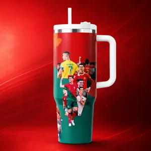 1 Pc 40oz insulated tumbler with handle and straw, double wall vacuum mug, Vacuum Flask, leak proof lid, keeps hot 12h cold 24h, large capacity travel mug, football fan gift, sports tumbler for men women, game day cup, ho