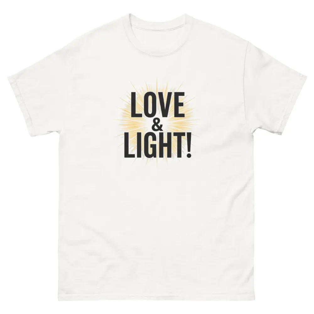 Unisex Love & Light Graphic T-Shirt, 100% Cotton Casual Streetwear Top with Short Sleeves and a Structured Fit, Tshirt, Fabric, Classic Cut, Yarn, Hem, Shortsleeve, Tee, Menswear, Polyester, Casual Tee