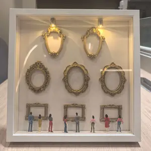 DIY Mini-Museum Silhouette Box – Capturing Memories Miniature, Valentine's Day Custom Shadow Box Frame with Mini Figurines & Gold Frames, Simple Assembly for Anniversary, Wedding & Home Decor