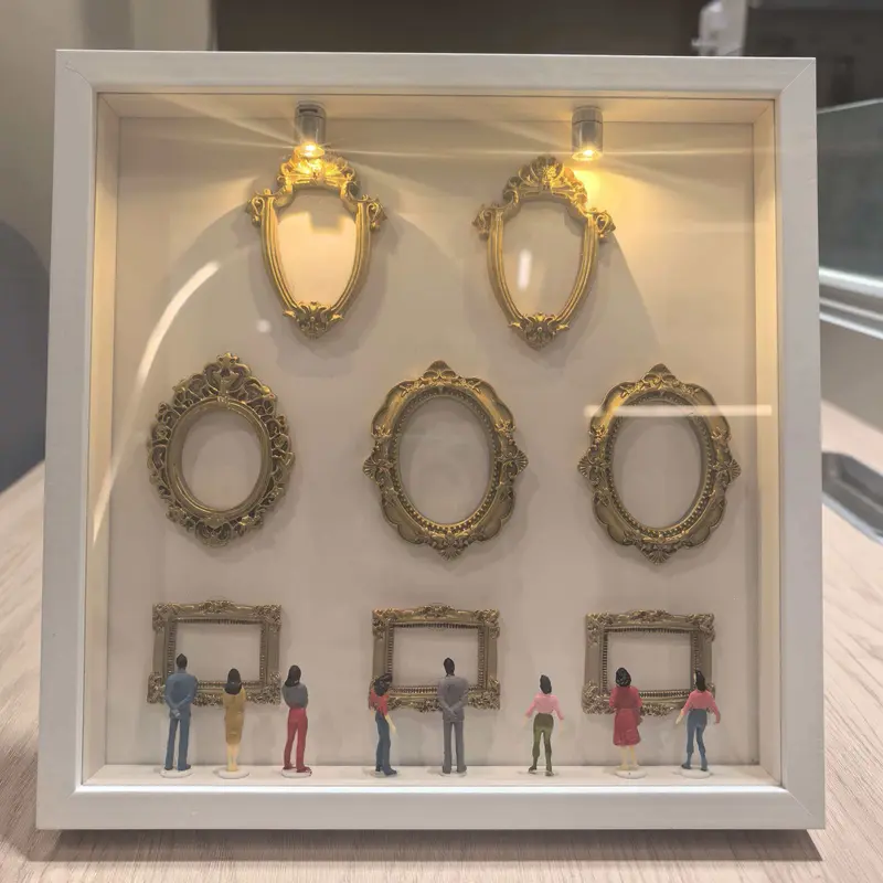 DIY Mini-Museum Silhouette Box – Capturing Memories Miniature, Valentine's Day Custom Shadow Box Frame with Mini Figurines & Gold Frames, Simple Assembly for Anniversary, Wedding & Home Decor