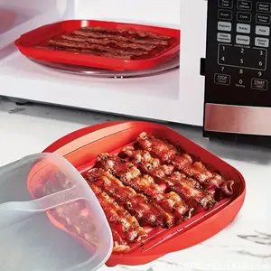 Microwave Bacon Tray with Splatter Lid Feature, Quick Crispy Bacon Cooker, No Mess Bacon Grill Tray, Easy Microwave Use, Clean, Grill Accessories