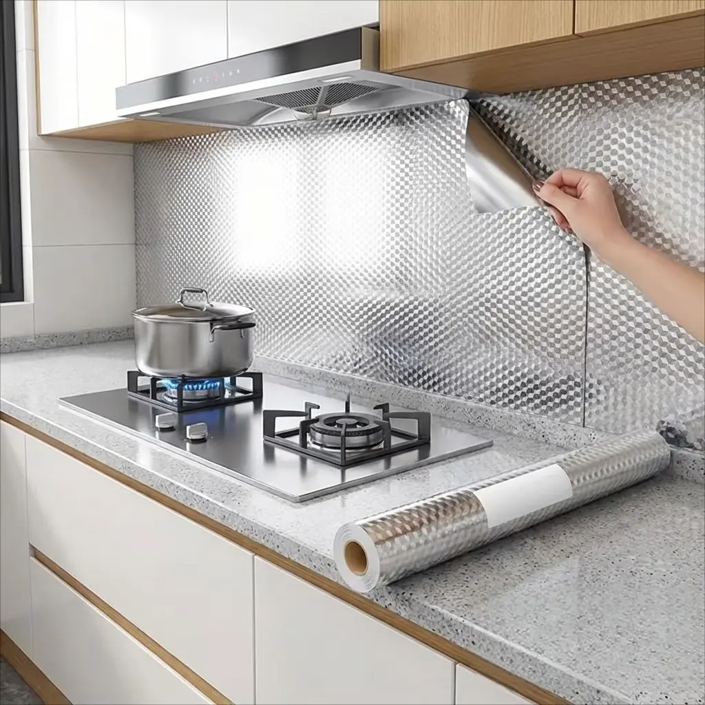 Must-Have Kitchen Accessory: Oil-Proof Aluminum Foil Decorative Sticker for Stove Backsplash! ✨ Installation Waterproof Durable Sticker Kitchen Stickers