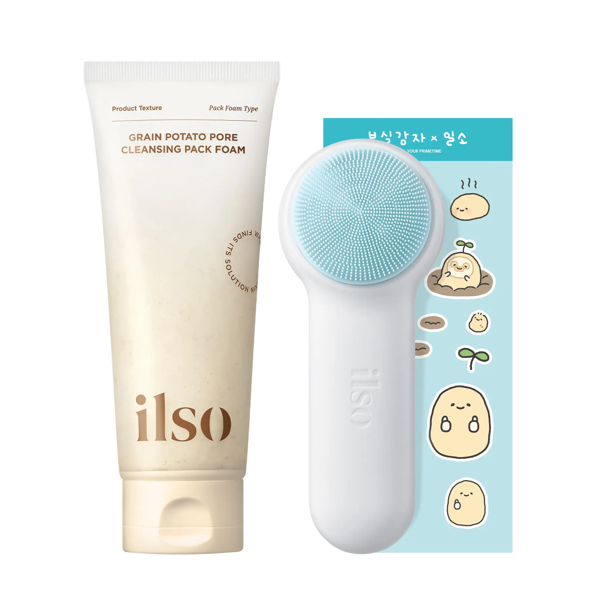 [ilso] Grain Potato Pore Cleansing Foam + Pore Brush - Sebum Control Facial Cleanser for Oily, Sensitive & Acne-Prone Skin | BOOSIL GAMJA Edition | Korean Skincare Foam Cleanser