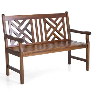 Sophia&William Outdoor 47" Wooden Bench with Back, Weatherproof PU Paint, 44.3” W x 18.1” D, Heavy Duty Design for Patio Use Furniture Criss Cross