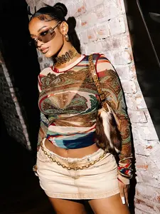 Mesh Printed Women T-shirt