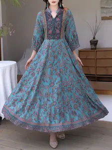 Middle Eastern Bohemian with Embroidery, Vintage Long Skirt for Casual Beach Vacation, Elegant and Cultural Flair, Boho Casual Kaftan, Casual Wear