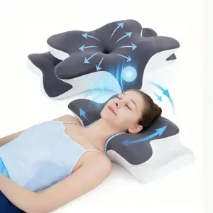 Unscented Orthopedic Memory Foam Neck Pillow Ergonomic Contoured with Cooling Cover Zoned Design Extra-Large Armrest for Side Stomach Back Sleepers Double-Sided