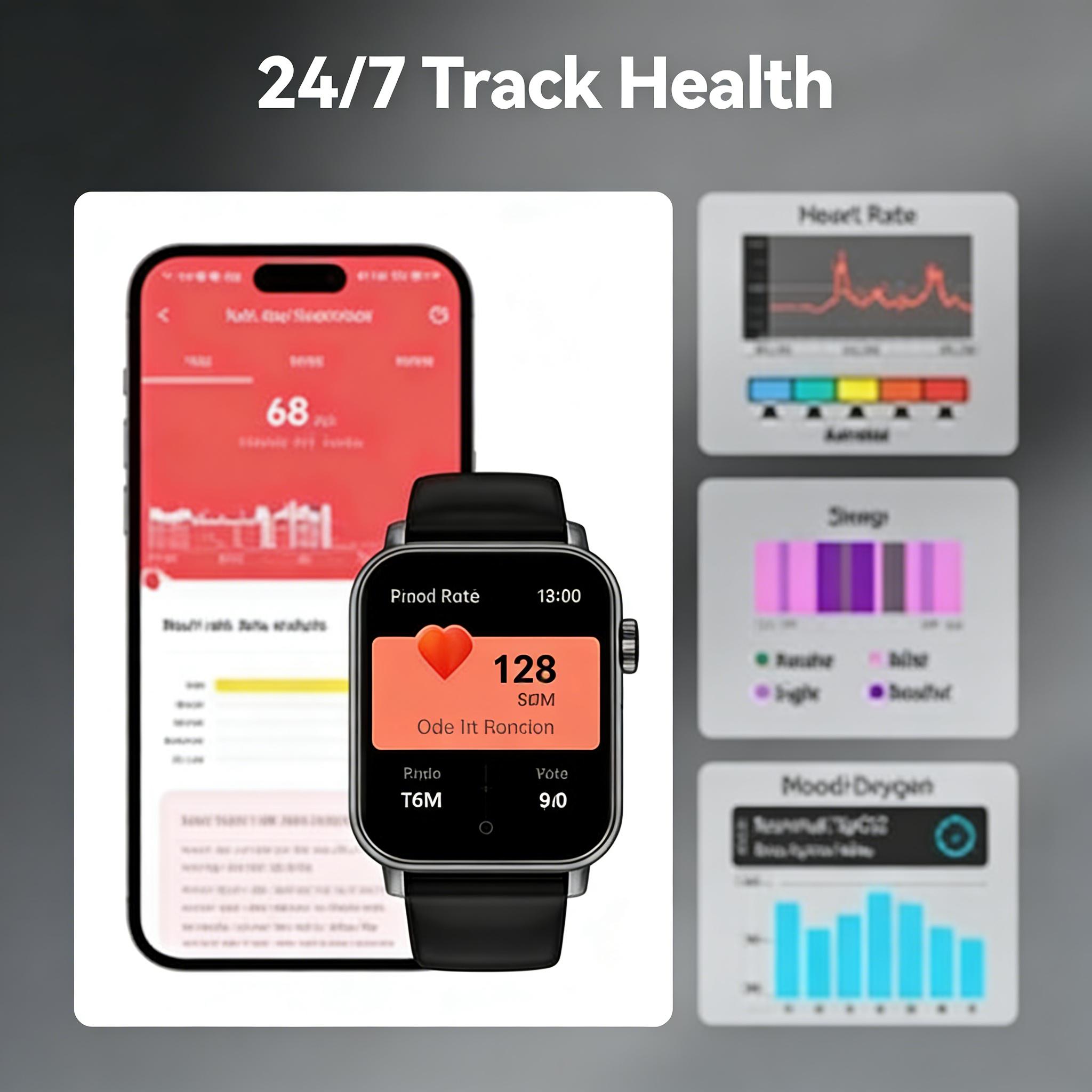 2026 Valentine's Day Gift New Smartwatch Black & Pink Wearable Device Super Bowl HeartRate Sleep Monitor 100+ Sports Modes IP68 Waterproof Smartwatch Gift for Men Women Android Tracker with HD TouchScreen & Call Functionality - Smartphone, Wristwatch