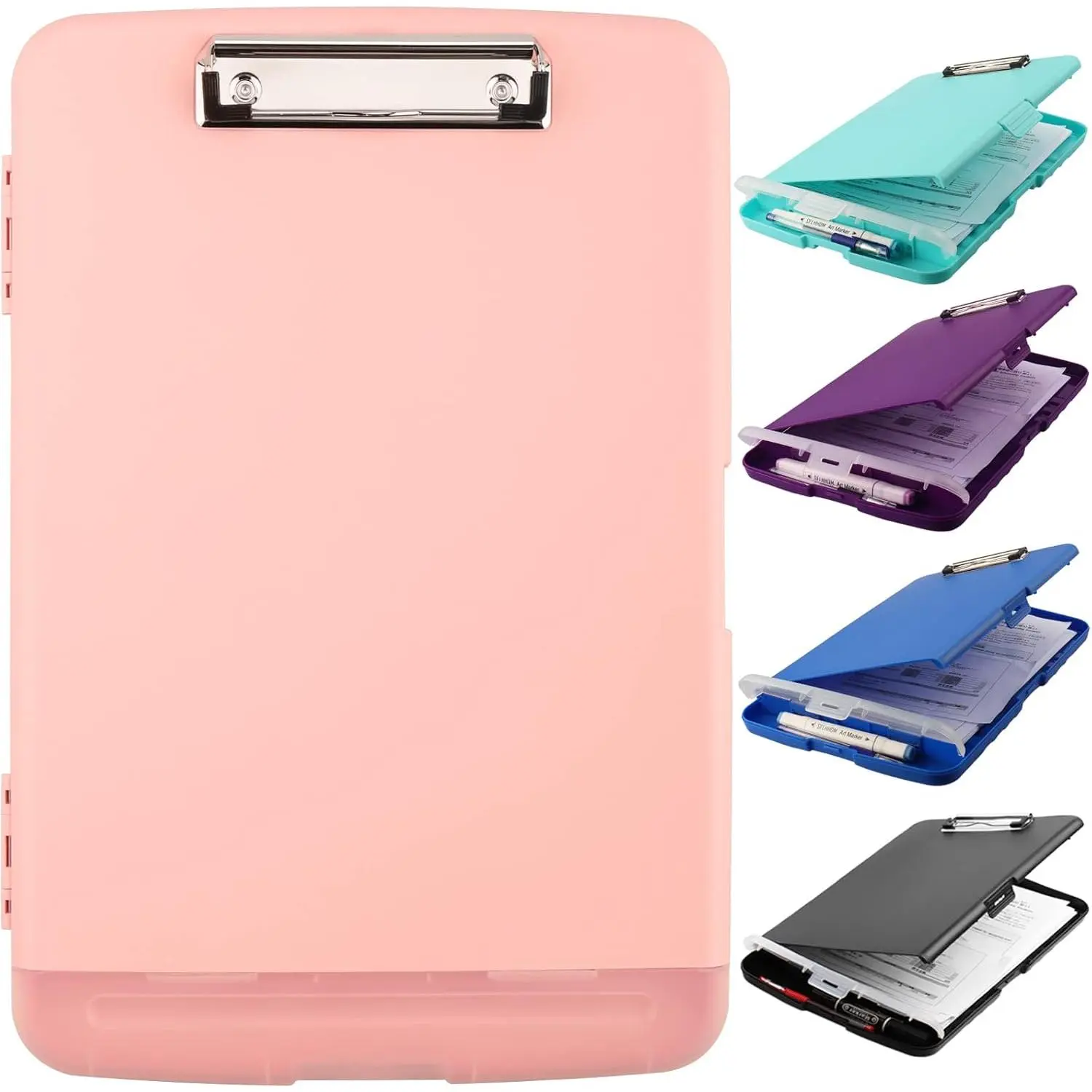 Clipboard with Storage, A4 Binder  Clipboards with Pen Holder, Heavy Duty Storage Clipboard with Low Profile Clip, Clipboard Folder Side-Opening, Smooth Writing Clip Board (Light Pink)