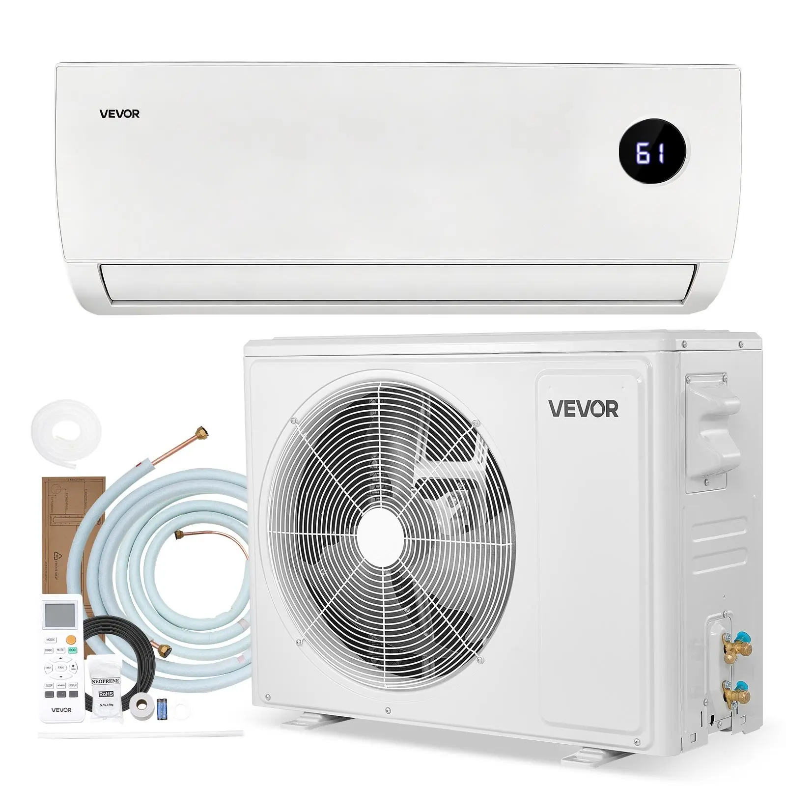VEVOR Wall-Mount Mini Split Air Conditioner, 12000 BTU Cooling-12500 BTU Heating, 115V 19 SEER2 High-Efficiency, Quiet Inverter System, Timer-Equipped, 750 Sq Ft Coverage, Easy Maintenance, for Home/Office