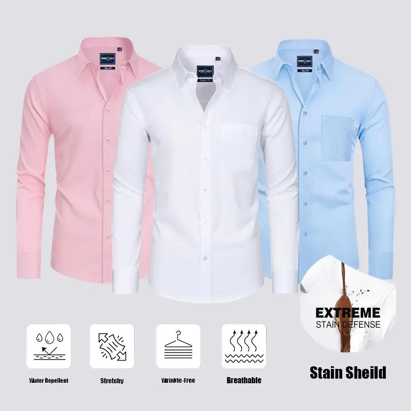3-Pack Alimens&Gentle Men's Stain Sheild Business Casual Dress Shirts - Slim Fit Long Sleeve Button Down Shirt Tops FathersDayGift