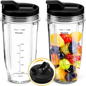 2 count Replacement 24oz Blender Cup with Sip & Seal Lid Compatible with Nutri Ninja BL450 BL456 BL480 BL482 BL640 BL642 BL682 BN401 BN751 BN801 Foodi SS101 SS151 SS351 SS401 Ninja Auto  Series Blender