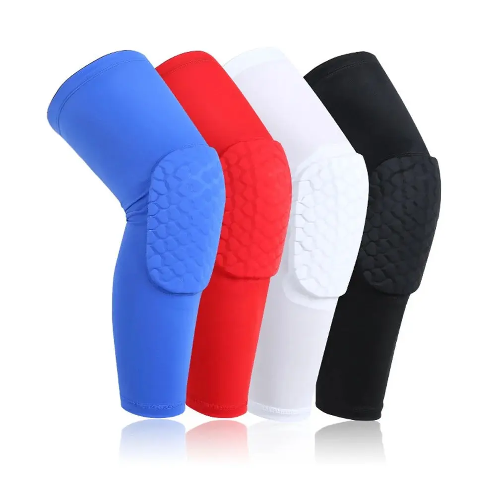 Adult Polyester Long Knee Support Sleeve with Honeycomb Pad & Anti-Slip Grip Compression, Full-Length Leg Protector for Volleyball, Basketball, S-XL Sports Protective Gear with Premium Fabric & Extended Coverage