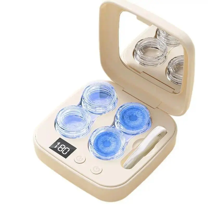 Ultrasonic Contact Lens Cleaner for All Lenses, Portable Case with Vanity Mirror - Rechargeable Device for Daily Deep Clean, Ultrasonic Device