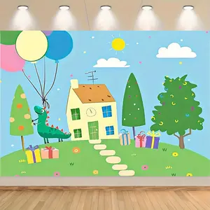 1pc 2D Flat Happy Birthday Pig Theme Party Backdrop, No Electricity Required, Multipurpose Home and Kitchen Decoration Banner, Festive Decor, Playful Design, Easy Setup, Durable Fabric, Celebration Decor, Event Pl