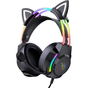 Gaming Headset with Microphone,  Ear Headphones for PC Laptop PS4 PS5  , Rainbow RGB Lighting &  Surround Sound, 3.5mm Wired Over Ear Headphones,