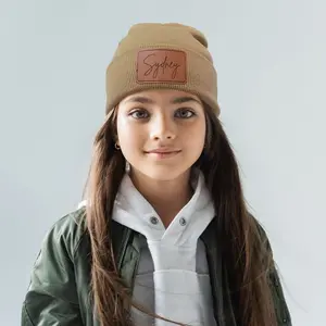 Personalized Beanie with Engraved Leather Patch