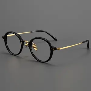 Lightweight Design| Elegant Vintage Tortoiseshell Round Eyeglasses Frame - Golden-Tone Titanium High Quality Eyewear Anti Eyestrain Eyewear