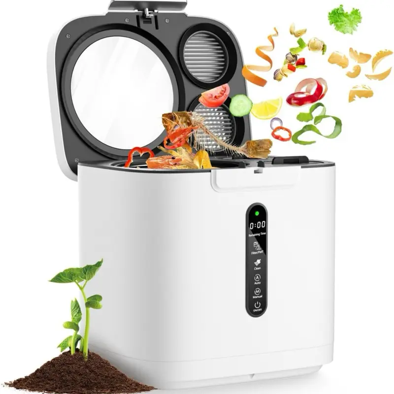 Electric Composter with Visable Window, Kitchen Intelligent Compost Bin Visible Lid, Compact for Daily Use, Auto-Cleaning, Odor Control, One-Touch Produces Dry Pre-Compost, Indoor Compost Machine