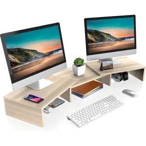 Dual  Stand - 3 Shelf Computer  Riser,  Desktop Stand with Adjustable Length and Angle, Desk Accessories, Office Supplies Medium Oak, DT108006WO