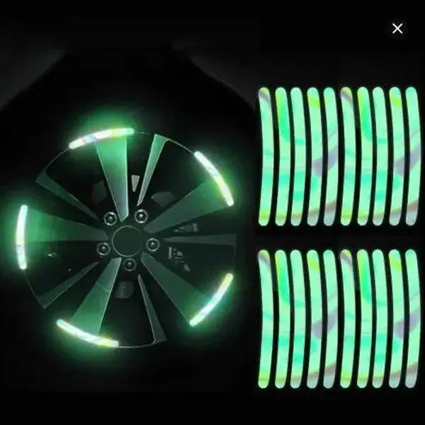 20-Pack DIY Waterproof Reflective Stickers, Luminous Wheel Hub Decor Strips, Rim Protection and Styling Accessory for Cars, Motorcycles and Bicycles