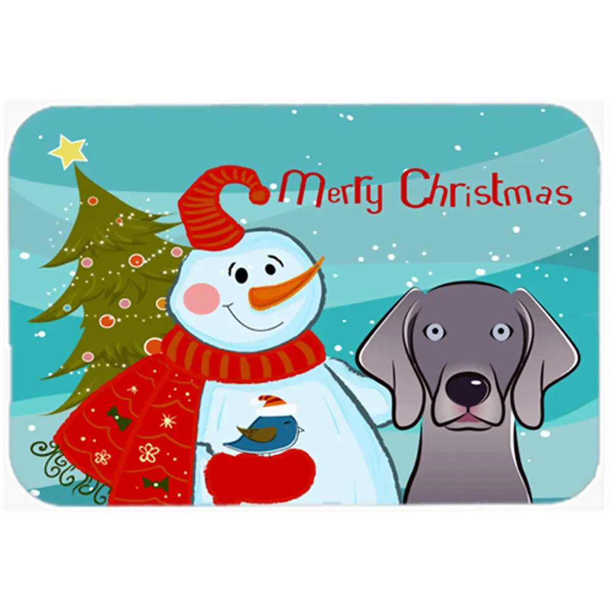 Snowman With Weimaraner Glass Cutting Board- - Large