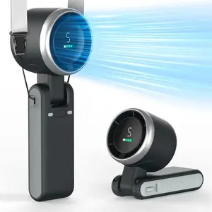 Handheld Portable Turbo Fan, Digital Display, 3600mAh USB Rechargeable, Mini Pocket Fan, 5 Speed Settings, Ideal for Travel/Organic/Home Office, Durable Personal Fan