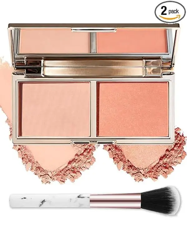 Blush Palette, Peach Pink Powder Blush,Blusher Contour for Women Cheeks