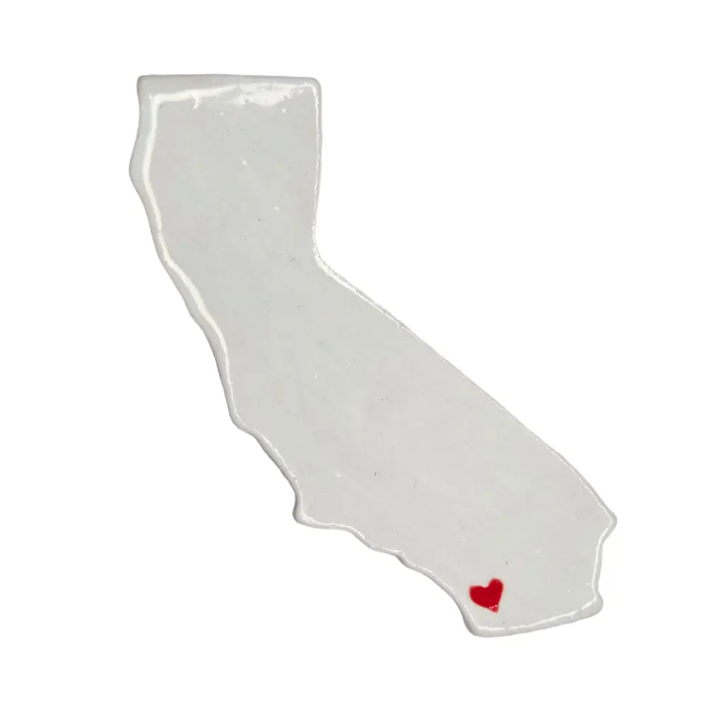 Handmade California City Ceramic Magnet - Custom Red Heart Design Souvenir, 3.5 Inches Long, Perfect for Refrigerators & Magnetic Surfaces