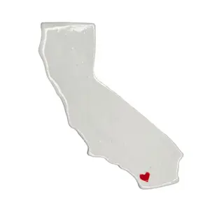 Handmade California City Ceramic Magnet - Custom Red Heart Design Souvenir, 3.5 Inches Long, Perfect for Refrigerators & Magnetic Surfaces