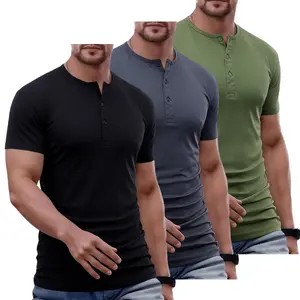 TOOTD Selected Men’s Solid Muscle Slim Fit Henley Shirts, Crew Neck Longline T‑Shirts—Gym Workout Athletic Shirts/Tees with Buttons; Men’s Casual Tops; Classic Streetwear Clothing for Everyday Wear; Fall Fashion Outfits 2026