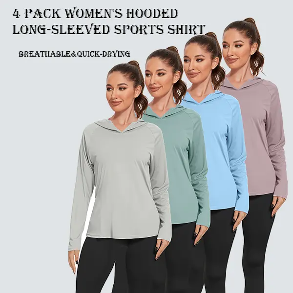 Veldtholos 4-Pack Women's Sports Hoodie Shirts Long Sleeve Quick-Dry Solid Color Tops with UV Protection for Biking and Summer Activities, Women's Clothing, Uv-Protective, Long Sleeve Tops Women