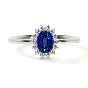 Classic Princess Diana Replica Oval Sapphire Halo Ring (0.79cttw)- RBS024-6X4-AAAA
