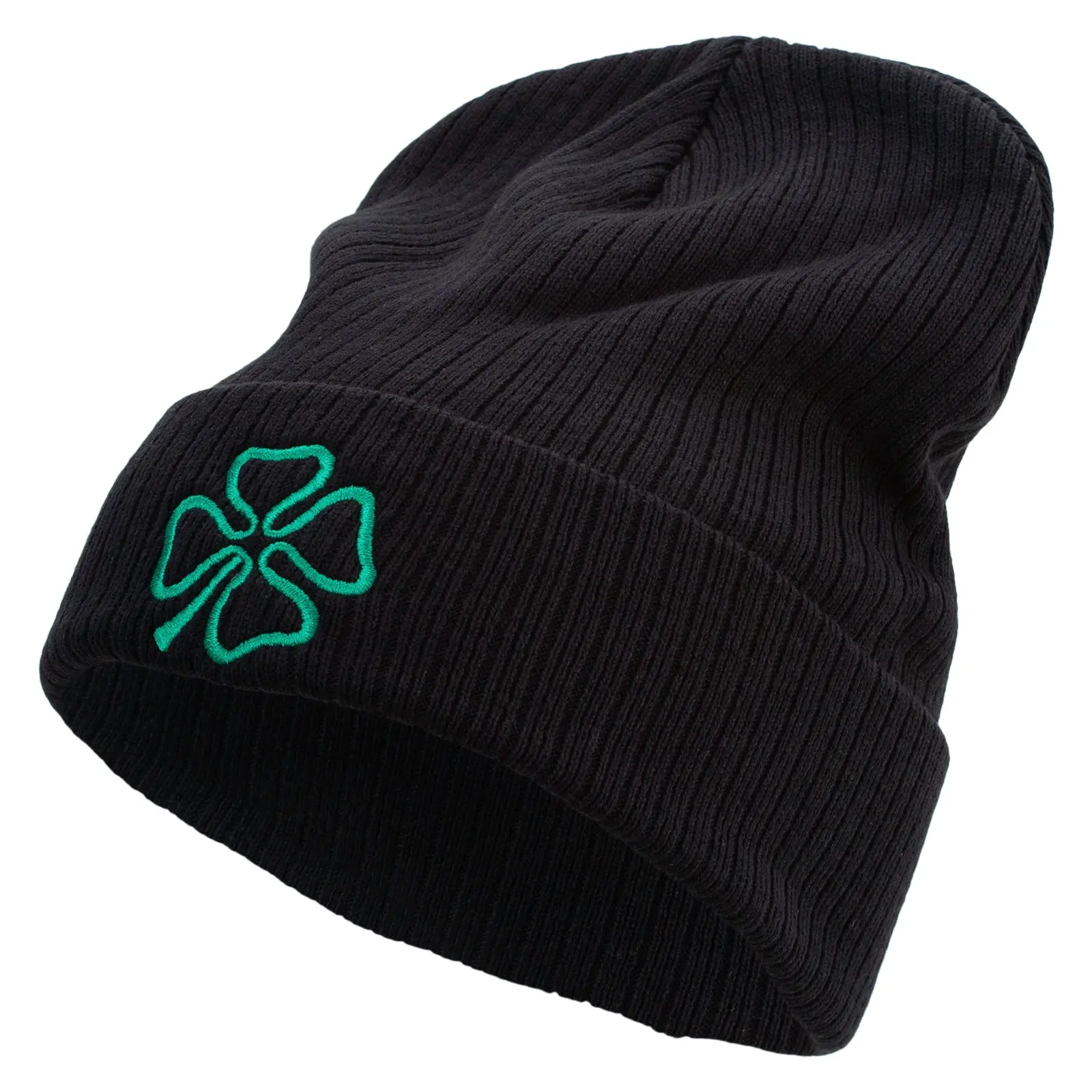 4 Leaf Clover Holiday Embroidered Big Size Cuff Long Beanie