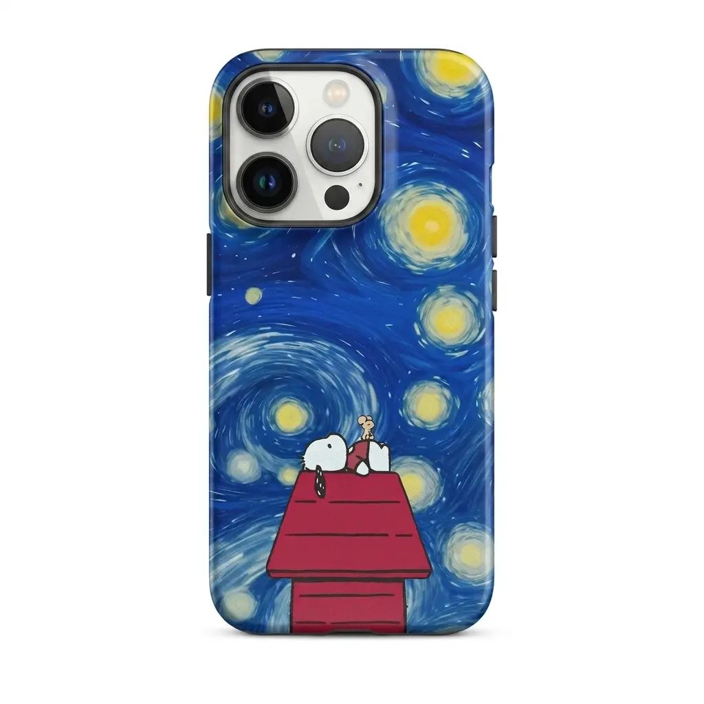 Pochacco Starry Night Phone Case for iPhone 11-17 Pro Max, Cute Sanrio Van Gogh Art Mashup, Tough Shockproof Cover, Slim Shockproof Protective Case, Gift for her