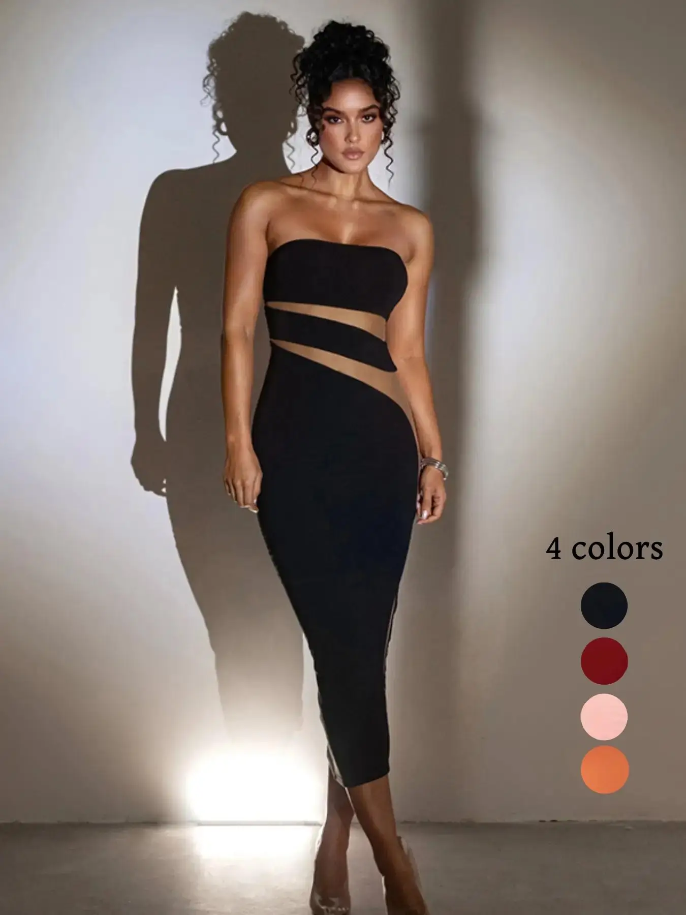 Women's Contrast Mesh Bodycon Tube Dress for Party Club and Wedding Dating, Lady 2025 Trend Elegant Strapless Dresses, Formal Minimalist Sleeveless Wo