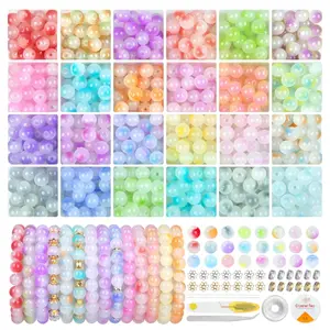 480Pcs Glass Beads for Jewelry Making, 24 Color 8mm Glass Crystal Beads Friendship Bracelets Making Kit for DIY Earrings Necklaces Rings