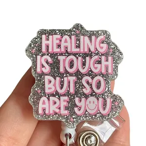 Glitter My Badge Healing is tough but so are you badge reel for nurse and hospital workers. Badge clip Badge pull - Retractable swivel clip with a 360 rotation. Great gift for coworker.