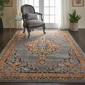 Nourison Passionate PST01 Indoor Area Rug - Gray/Orange/Yellow Color, Indoor Use, Large Size 6'7 x 9'6