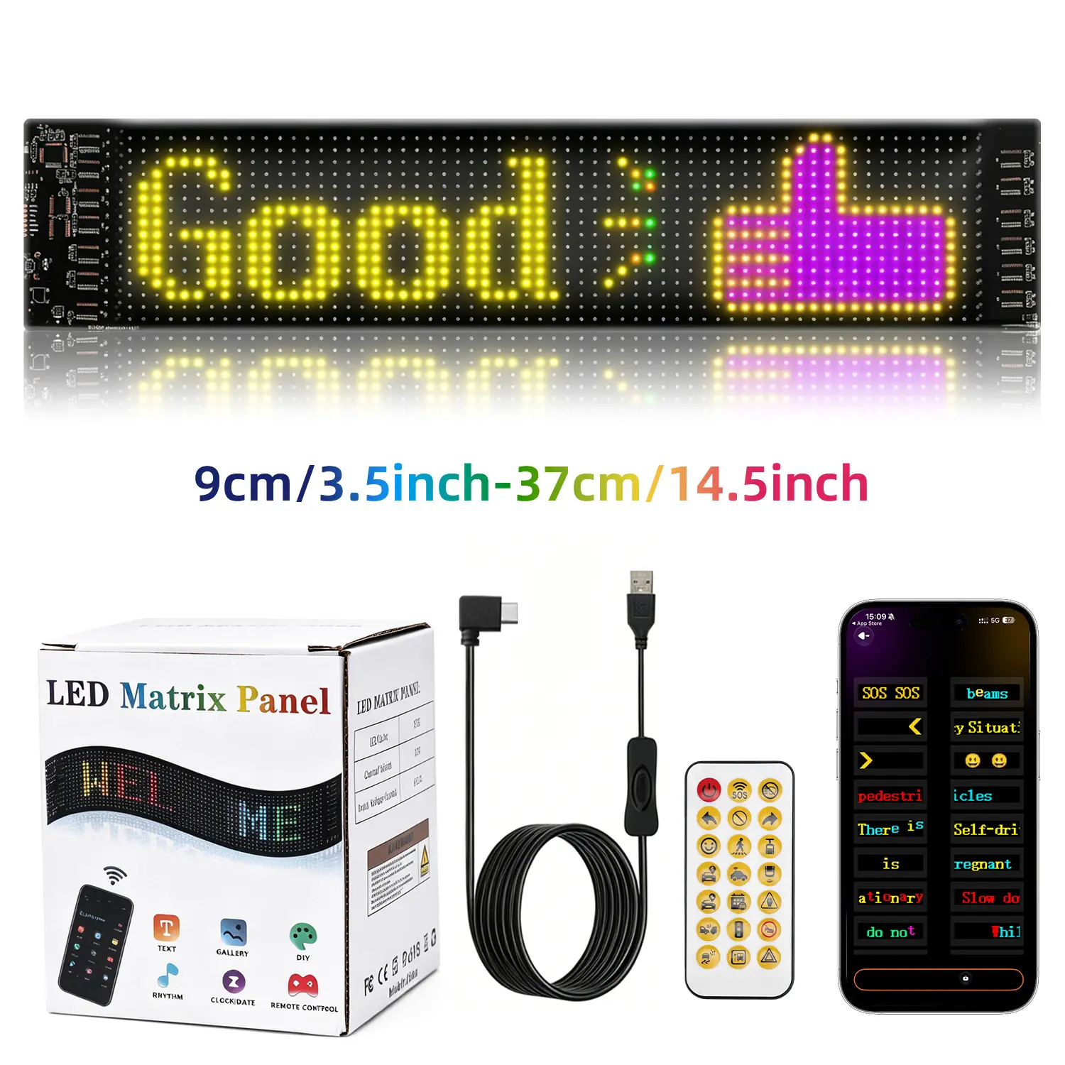 Car Windshield Bright LED Signs, Flexible USB LED Sign Bluetooth App Control Custom Text Pattern For Car Bar Hotel