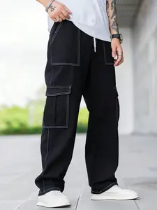 Men's Solid Color Fashion Streetwear Casual Workwear Jeans, Multi-Pocket Denim Jeans, Comfortable Daily Wear, Perfect Gift for Husband or Boyfriend