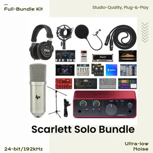 Focusrite Scarlett Solo 4th-Gen USB-C Audio Interface Studio Bundle - Includes Mic, Headphones, Software Kit for Musical Recording & Computer Audio Setup