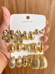 Women's Fashion Floral Earrings Set, 9 Pairs Vintage Style Ear Studs, Elegant Ccb Design Jewelry Accessories for All Seasons