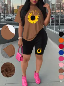 Summer New Short-Sleeve Shorts Set, Sporty Floral Print, Comfortable Women's Casual Outdoor Sports, Two-Piece Suit for Women, Sportswear Set