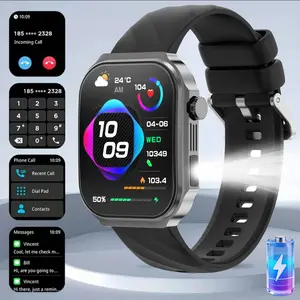 2026 New U15 Curved Screen Smart Watch, Silicone Fitness Wearable Device with LED Torch, Bluetooth Call, Step Count, Blood Oxygen Monitor, SOS Function for Men Hiking Sports