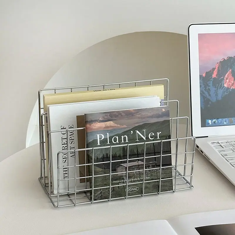 Bookshelf Desktop Organizer, Office Storage Basket, Iron Metal Magazine Rack, Simple Desk Shelf, Home & Office Use, Office Essentials, Office Accessory, Multi Compartment Organizer, Desk Organizers With Compartments