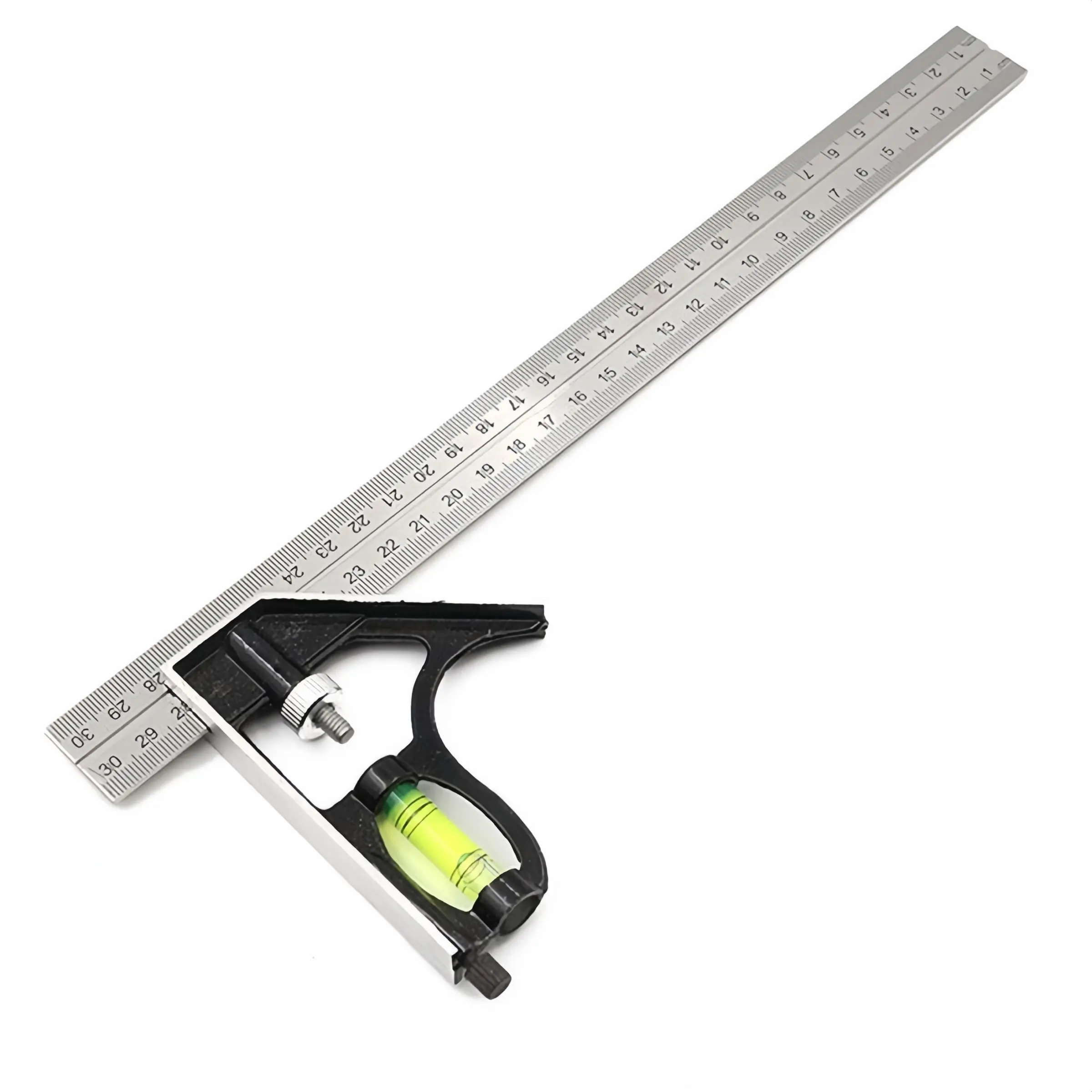 12 Inch Adjustable Combination Square Ruler, 45/90° Ruler with Bubble Level, Hand Measuring Tool for Woodworking, Home, Office, Layout Measuring Tool, Measuring Instrument