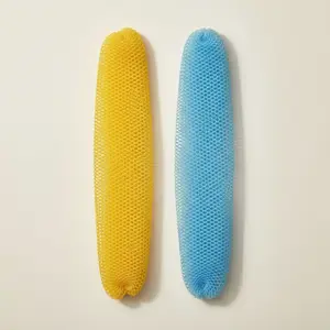 2 PCS African Net Sponge Exfoliating Bath Cloth – Long Stretch Washcloth for Deep Skin Cleansing, Body Scrubber for Shower, Durable Nylon African Bath Sponge (Yellow & Sky Blue)