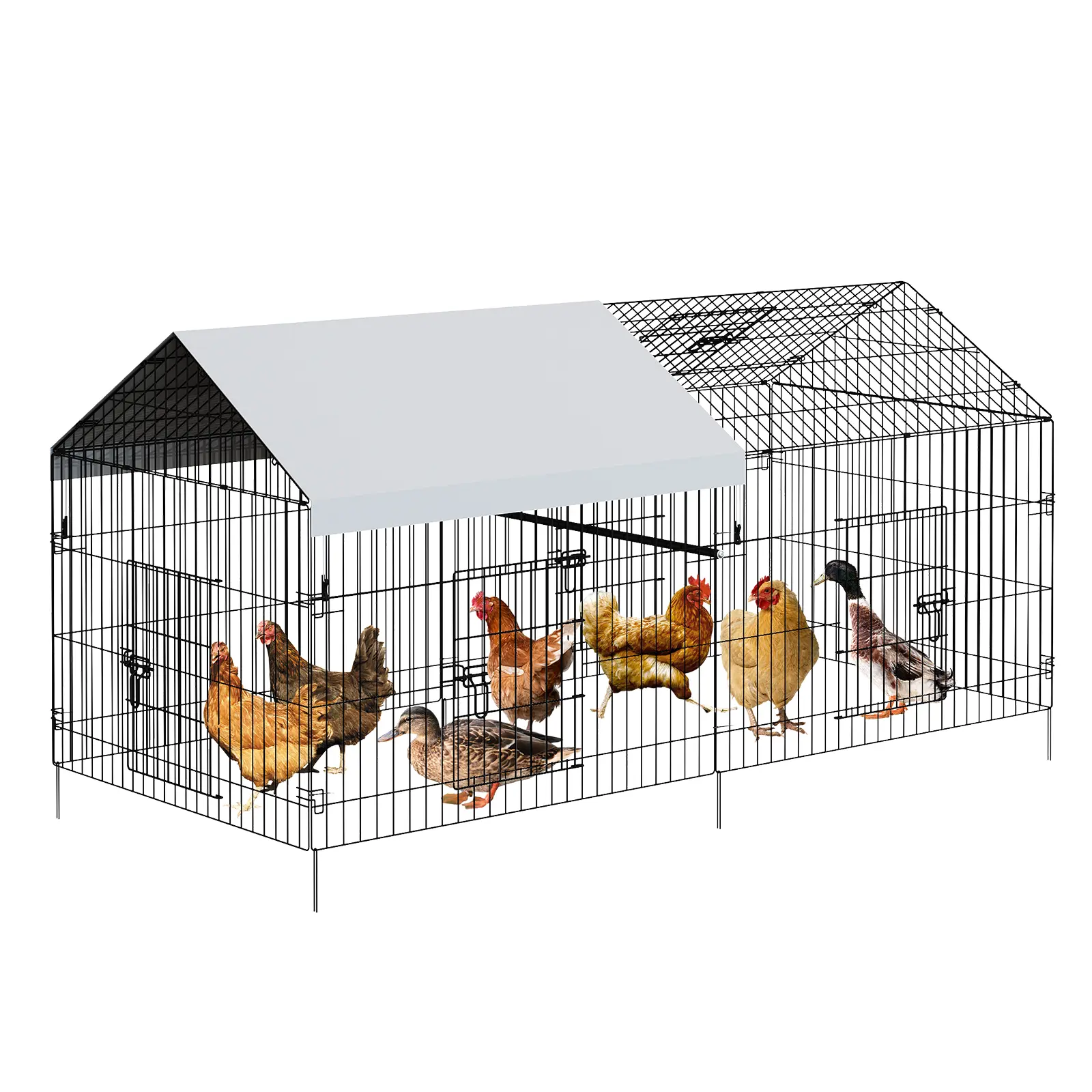 Metal chicken cage with waterproof and UV resistant cover, portable walk-in poultry cage for backyard, farm, hens, ducks, rabbits, small animals - Durable outdoor fence, size: 86 inches long x 40 inches wide x 40 inches high