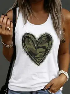 Y2K Grunge Camo Heart Tank Top, Womenswear, Streetwear Sleeveless Tee, Breathable Sleeveless Top, Casual Country Concert Outfit, Soft Cotton Blend Muscle Tank, Viral Trendy Top, Western Aesthetic, Summer Festival Wear, Loose Fit Comfy Tank